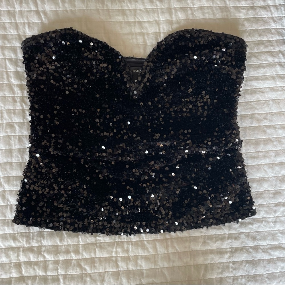 Aqua Black Sequin Tube Top M
